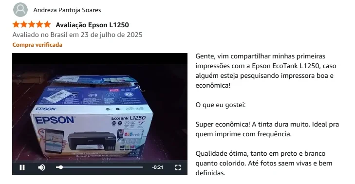 foto impressora epson l1250 e comentario positivo