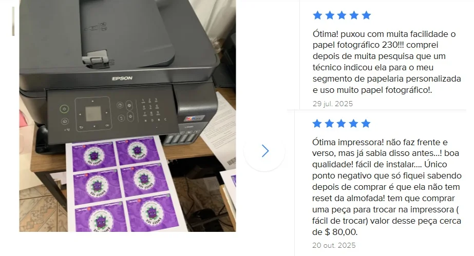 avaliacao de usuario impressora personalizados epson l5590