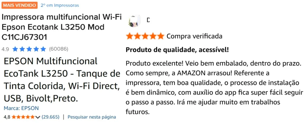 avaliacoes epson l3250 mostrando que e boa