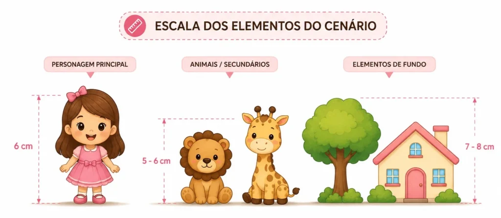 escala de elementos para topo de bolo como fazer