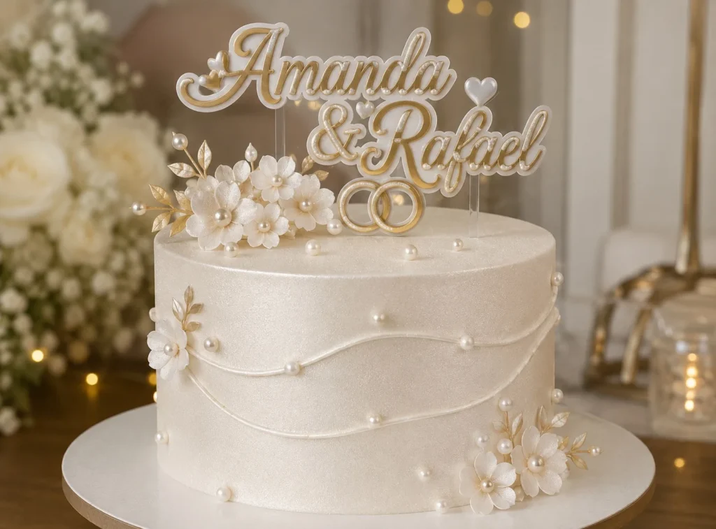 papel perolado topo de bolo casamento