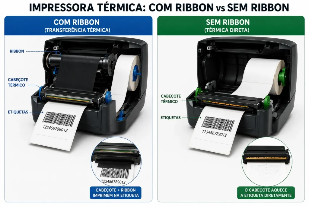 impressora termica com ribbon e sem ribbon diferenca imagem
