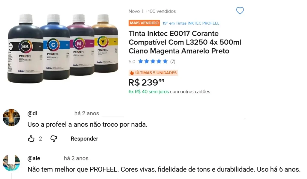 tinta para epson l3250 paralela corante