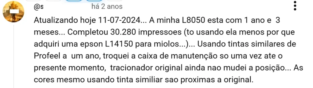relato positivo de comprador Epson L8050