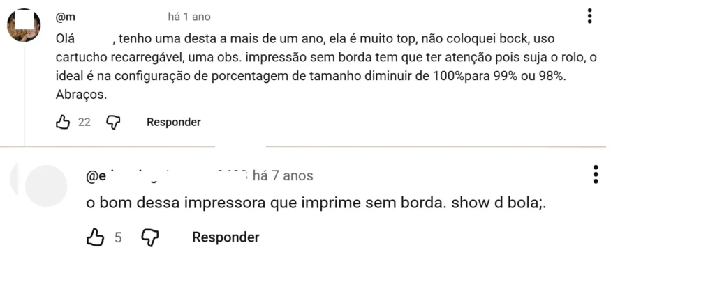 relatos compradores reais canon iX6810 no youtube