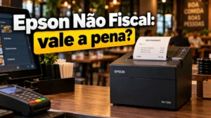impressora epson nao fiscal colocada numa mesa de restaurante
