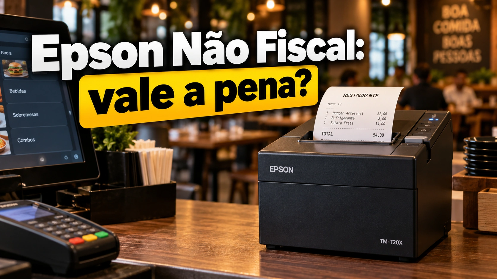 impressora epson nao fiscal colocada numa mesa de restaurante