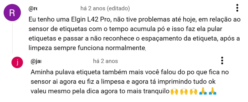 relatos de compradores da elgin l42 pro sobre limpeza e manutencao