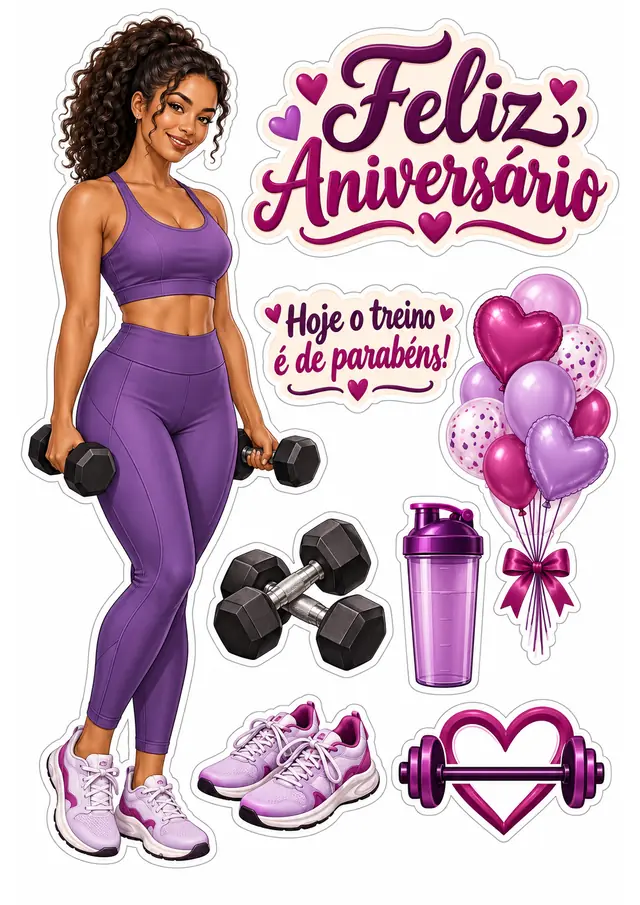 Topo de bolo academia feminino — prévia da folha para recortar