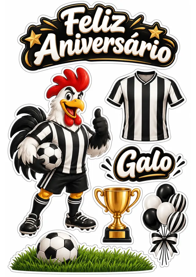 Topo de bolo Atlético Mineiro — Galo — prévia da folha para recortar