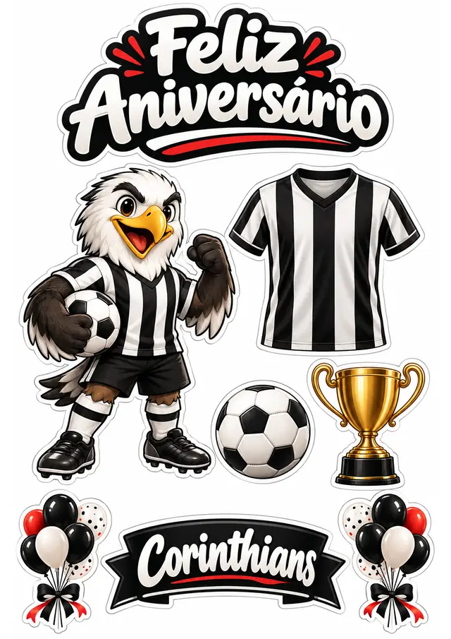 Topo de bolo Corinthians para imprimir — prévia da folha para recortar
