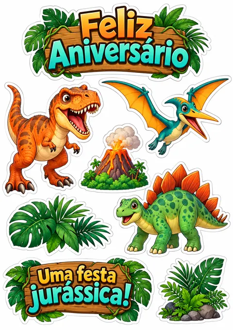 Topo de bolo dinossauro para imprimir — prévia da folha para recortar