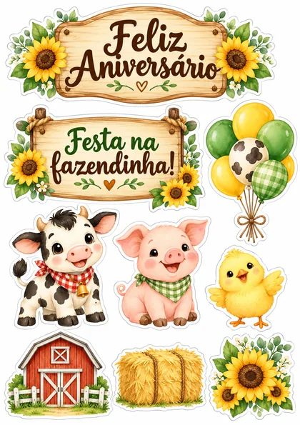 Topo de bolo fazendinha para imprimir — prévia da folha para recortar