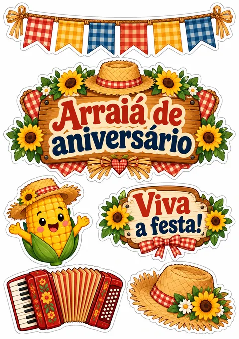Topo de bolo festa junina para imprimir — prévia da folha para recortar