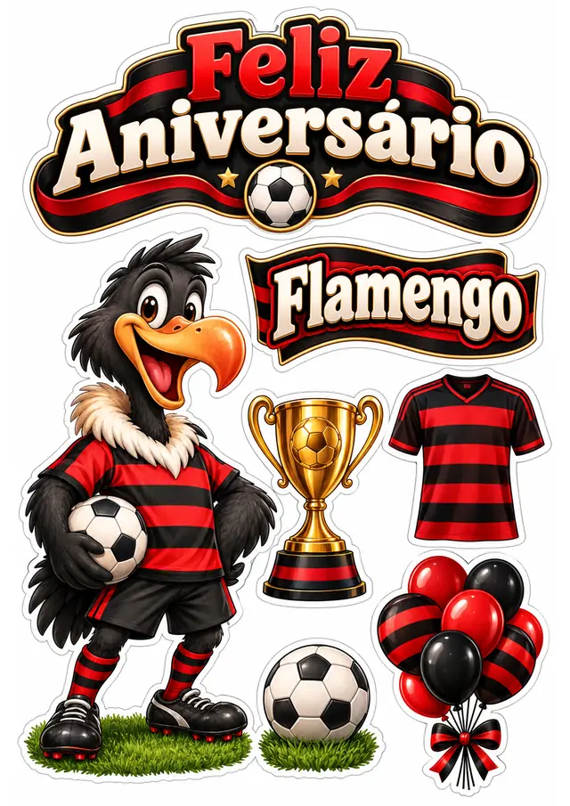 Topo de bolo Flamengo para imprimir — prévia da folha para recortar
