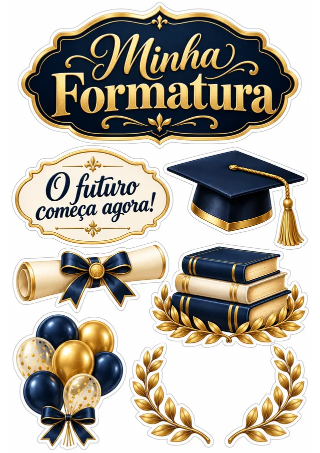 Topo de bolo de formatura para imprimir — prévia da folha para recortar