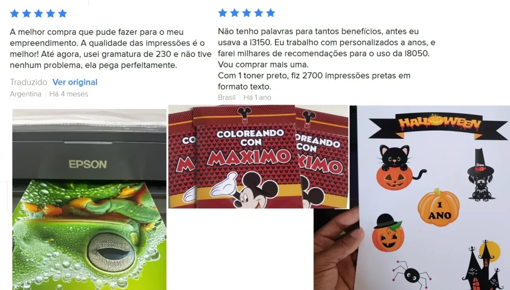 fotos de animais, halloween e outros elementos impressos na epson l8050