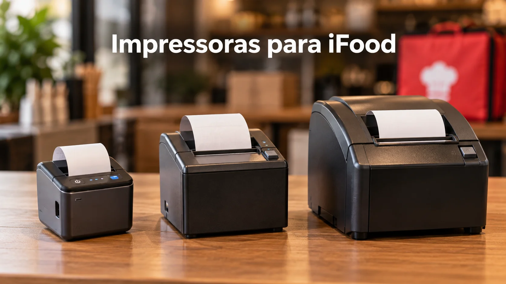 3 tipos de impressora para ifood em cima de uma mesa