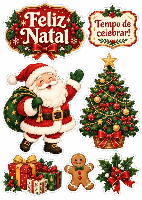 Topo de bolo de Natal para imprimir — prévia da folha para recortar