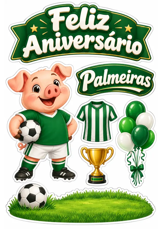Topo de bolo Palmeiras para imprimir — prévia da folha para recortar