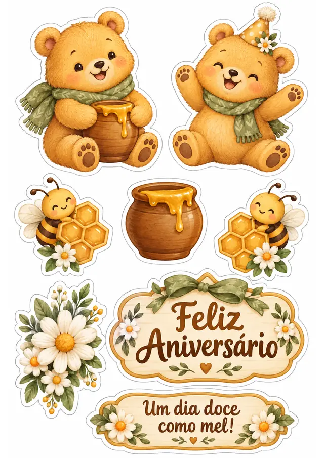 Topo de bolo Ursinho Pooh para imprimir — prévia da folha para recortar